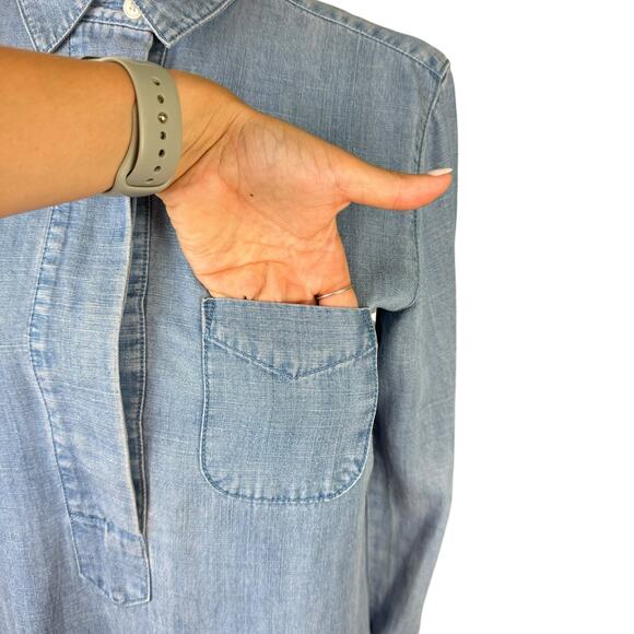 Ann Taylor LOFT Chambray Blue Softened Long Sleeve Relaxed Popover Tunic Shirt - Picture 6 of 12